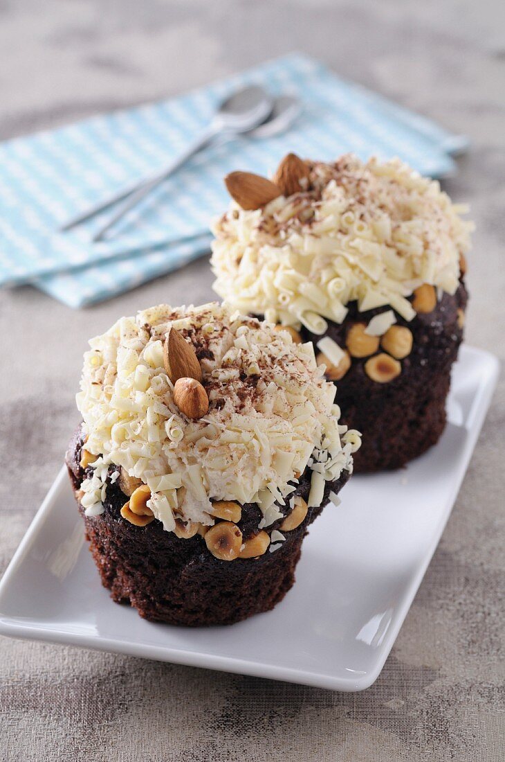 Chocolate cupcakes with almonds and nuts