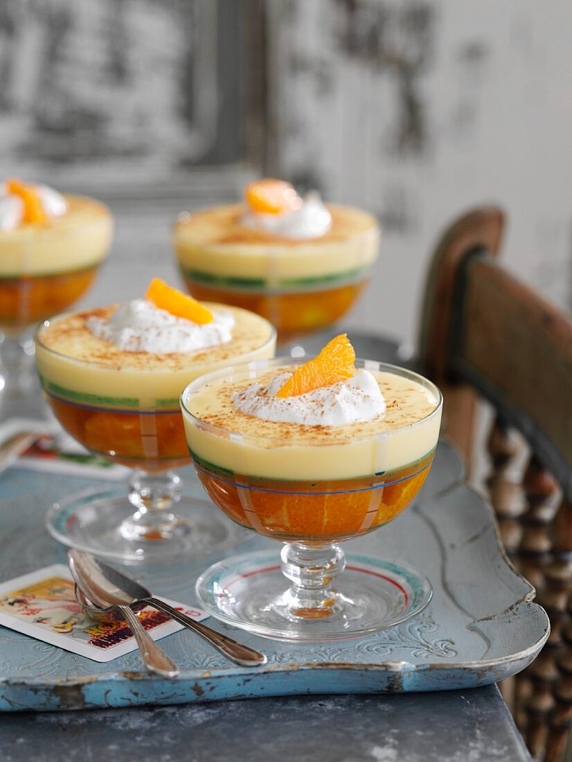 Orange and lime jelly with vanilla cream