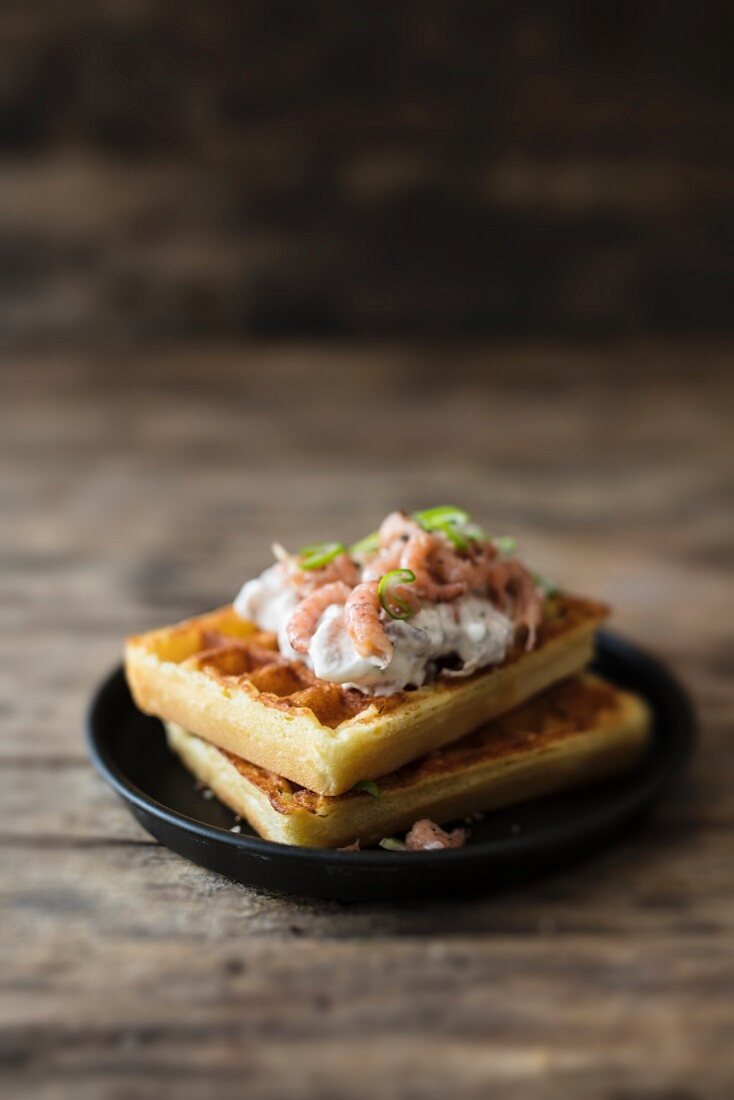 Savoury waffles with North Sea shrimps