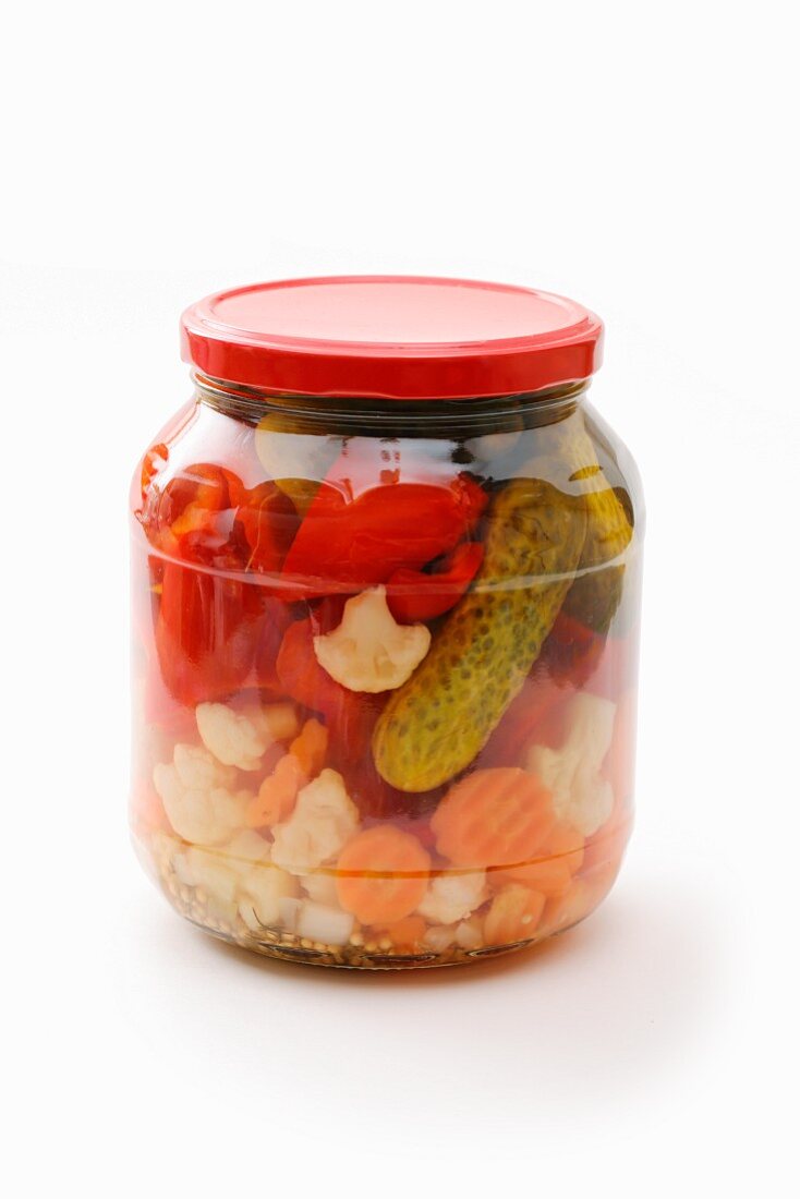 Pickled vegetables in a jar