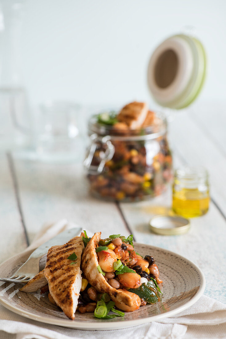 Grilled chicken and five bean salad