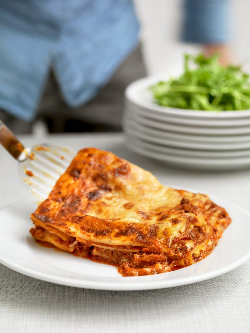 A serving of lasagne