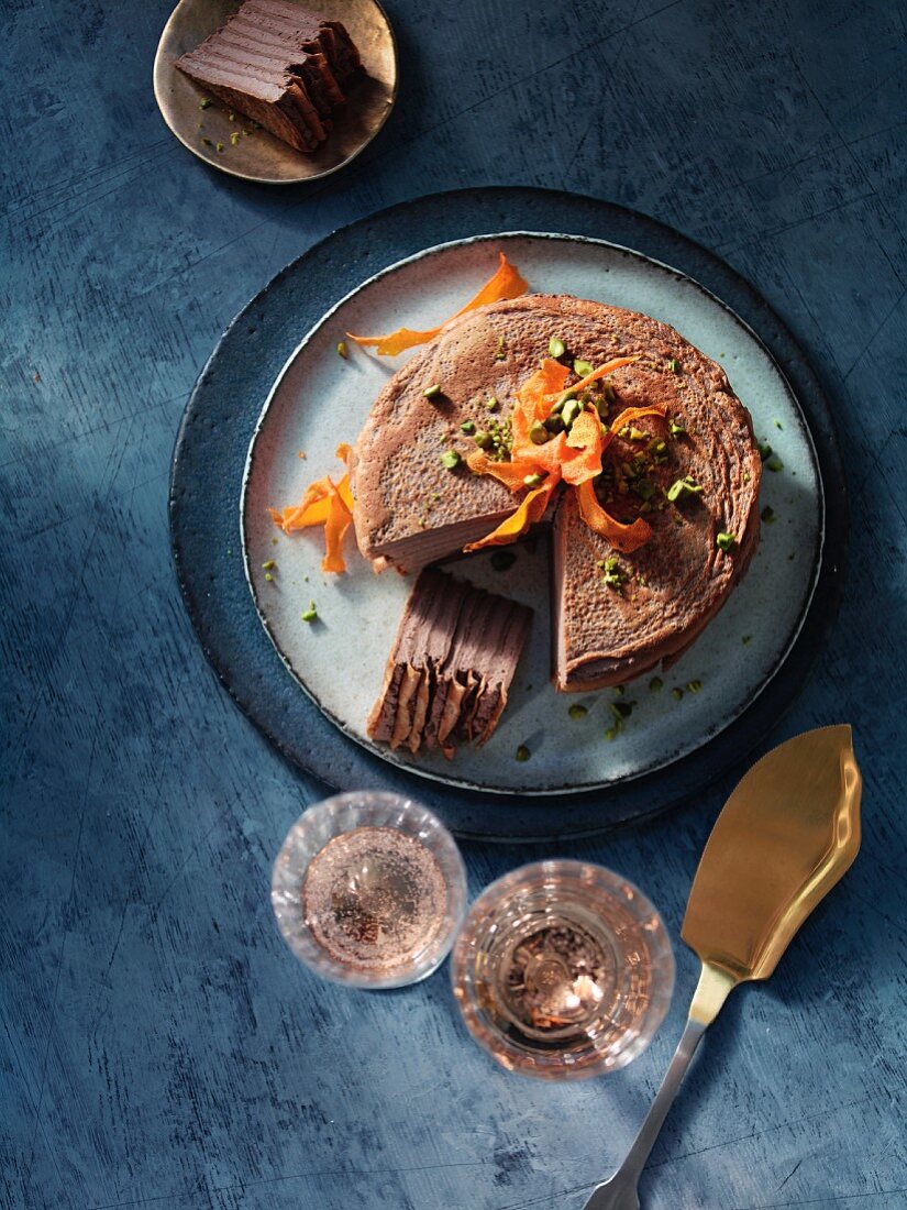 A crêpe cake with chicken liver pâté