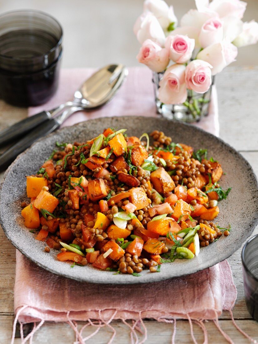 Warm lentil and squash salad