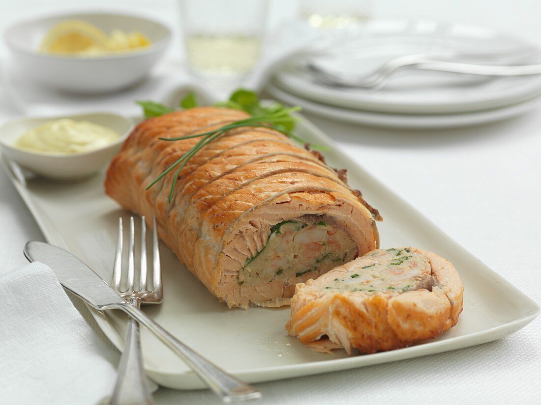 Salmon roulade, sliced