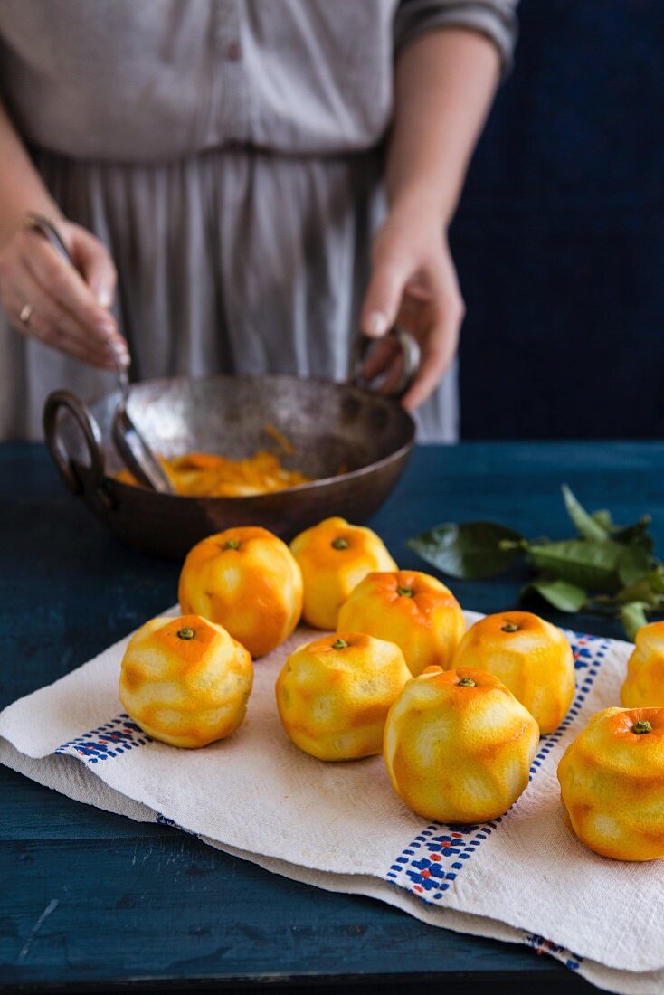 Peeled oranges for marmalade