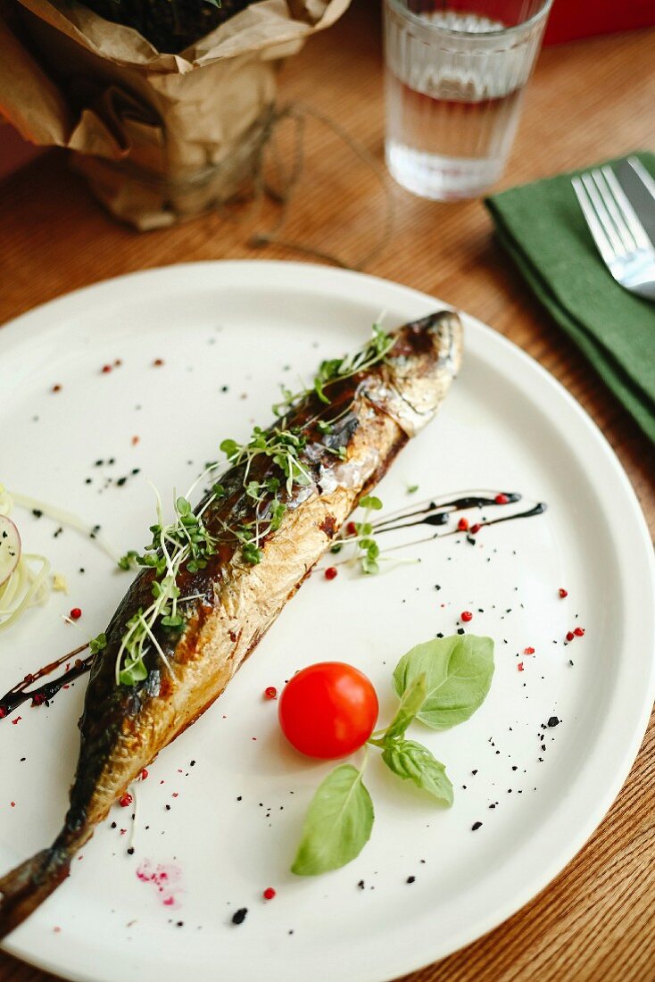 Smoked mackerel garnished with cress