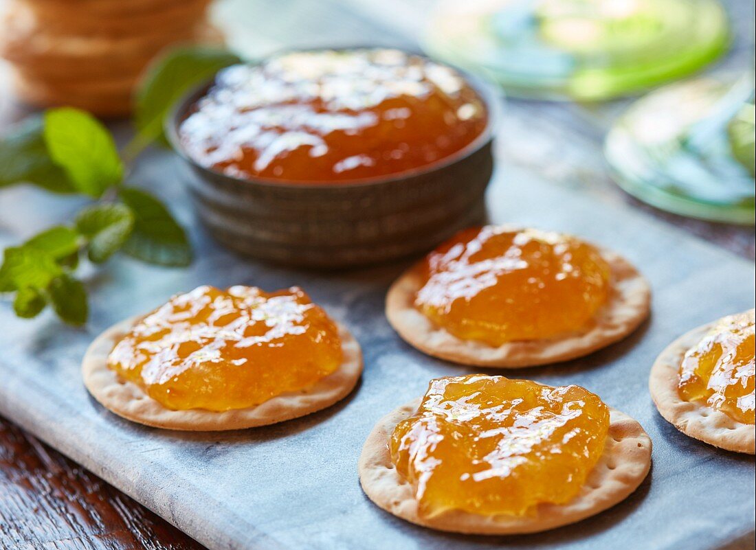 Crackers with peach jam