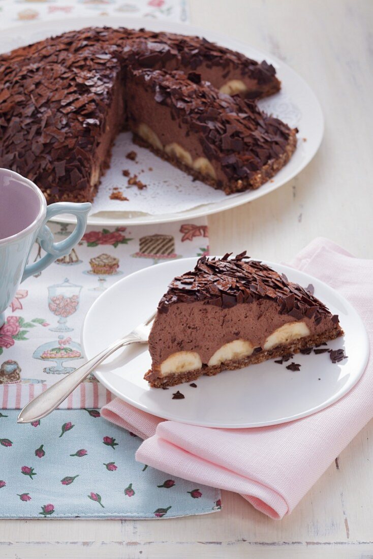 Chocolate dome cake with bananas