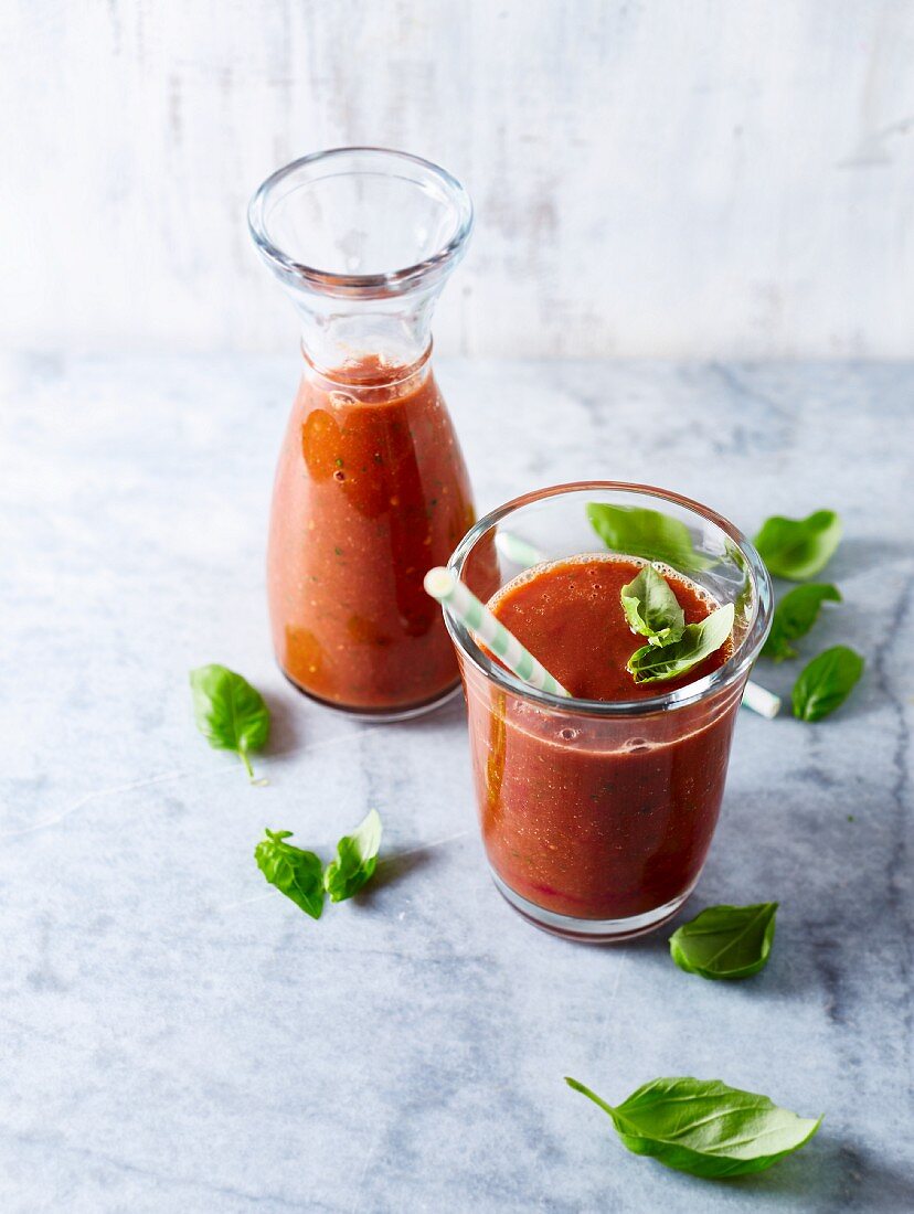 Tomato smoothie with basil and parsley
