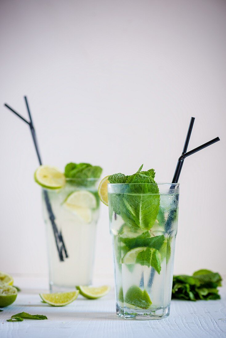 Fresh lemonade with mint and limes