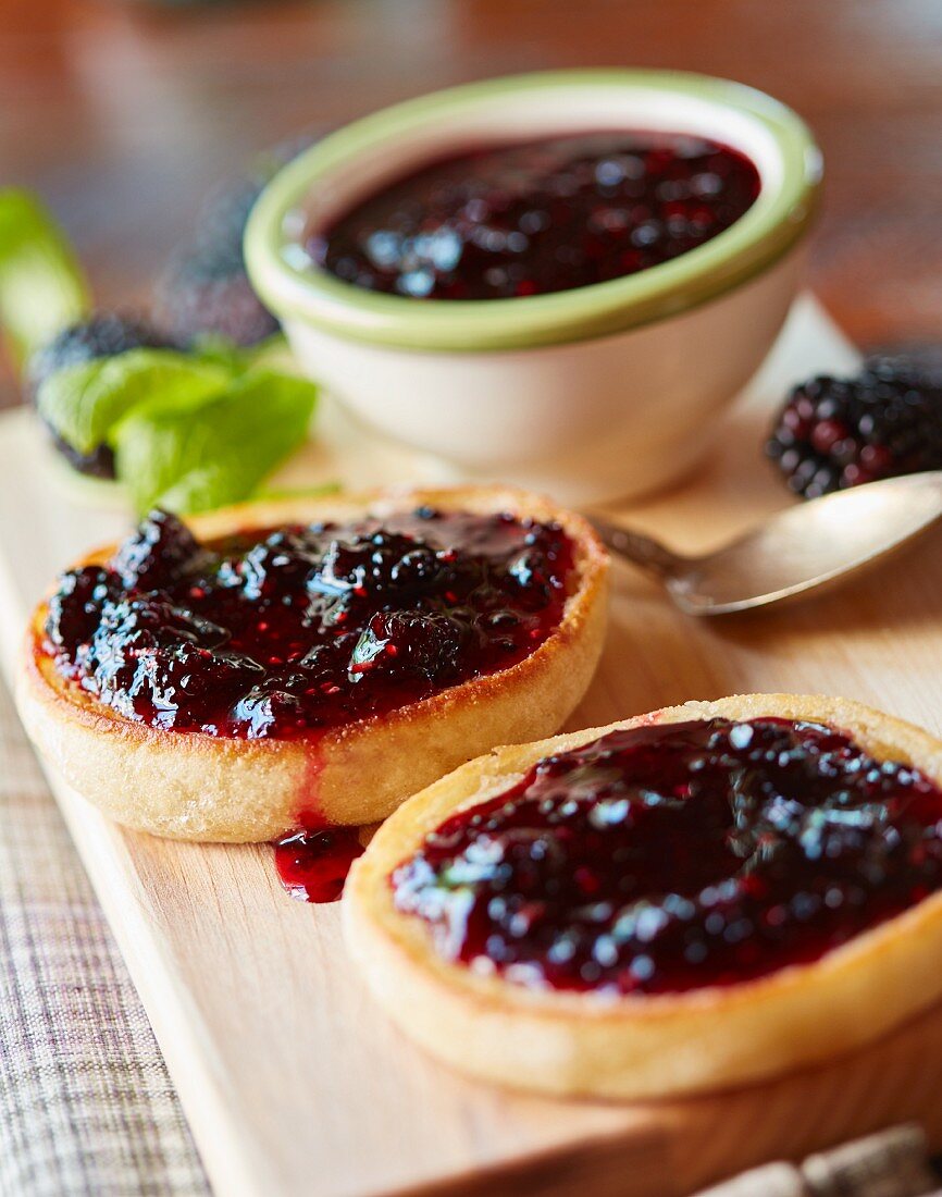 English muffins with mulberry jam
