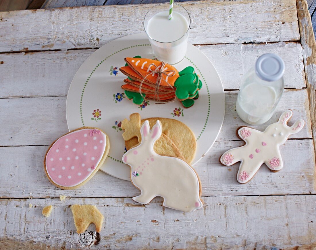 Carrot, egg and rabbit shaped Easter biscuits