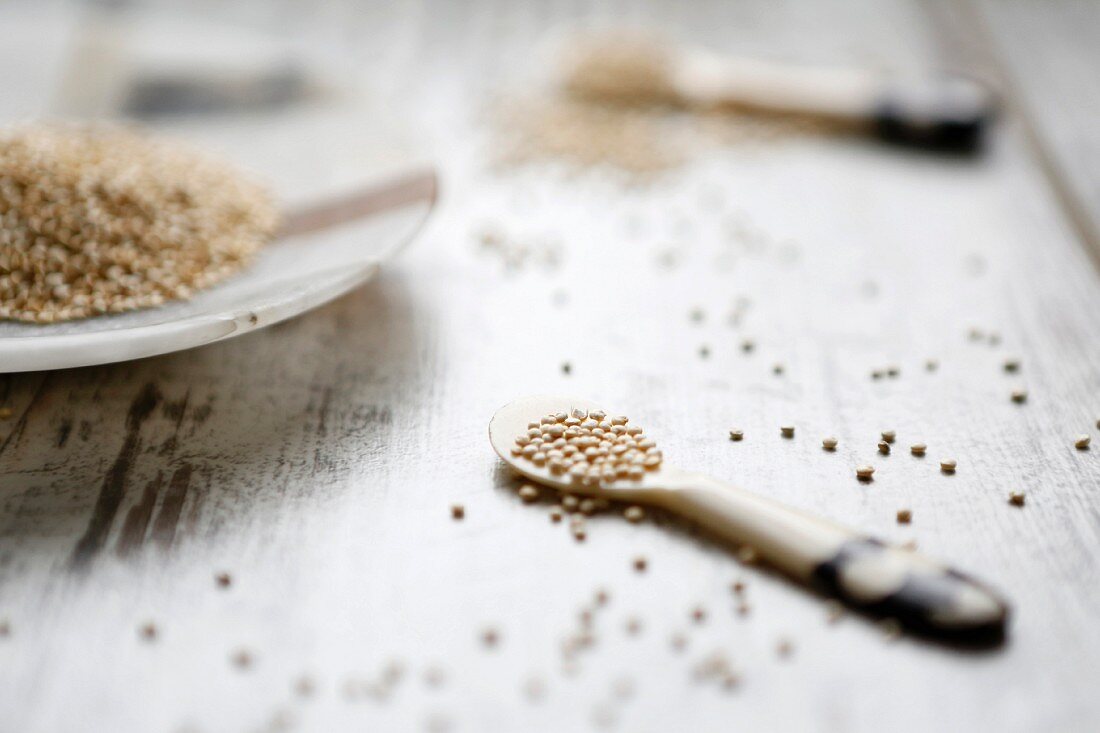 Quinoa on a plate and spoons