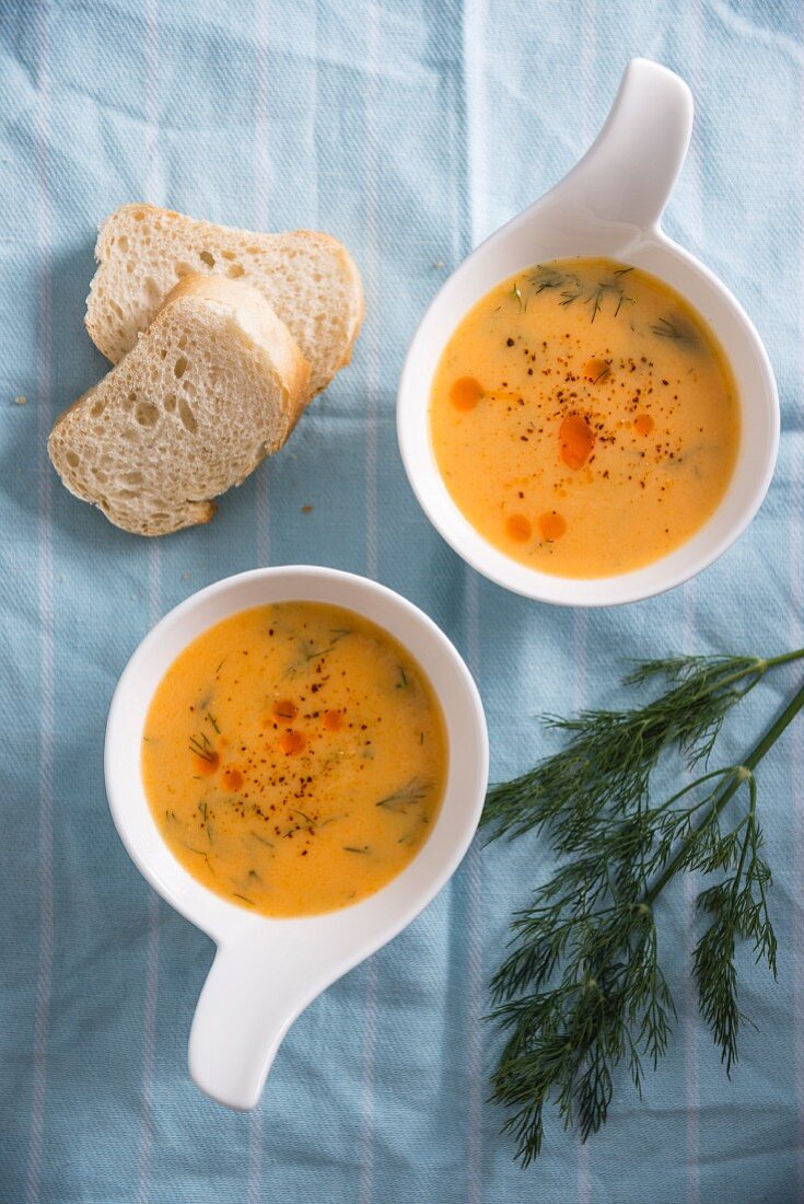 Vegan coconut and carrot soup with dill
