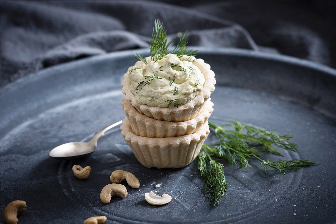 Vegan cashew and dill spread in puff pastry cases