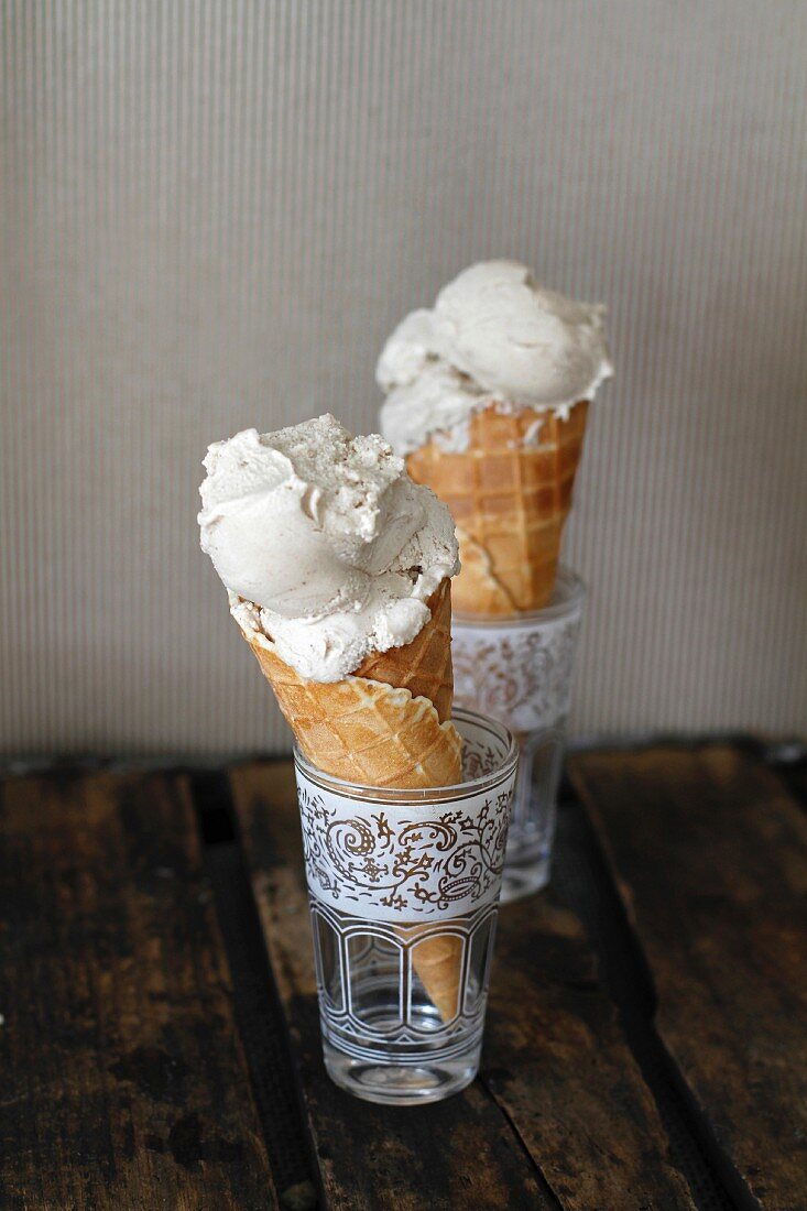 Vegan chai ice cream in cones