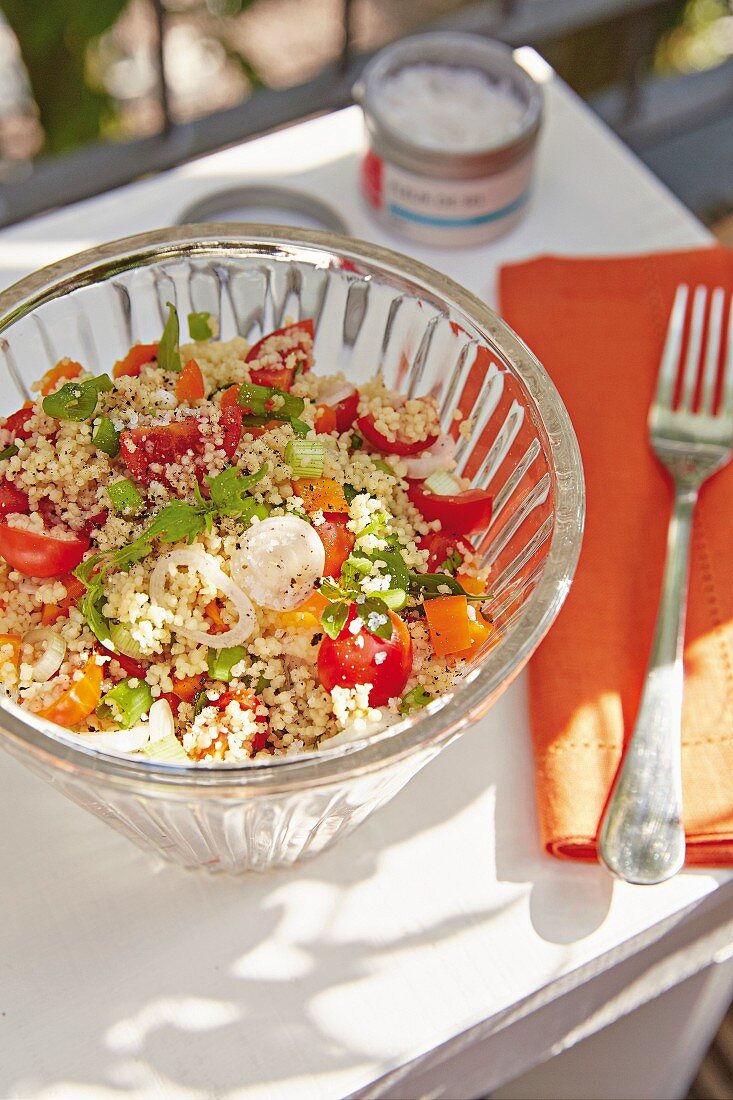 Couscous salad with vegetables and herbs
