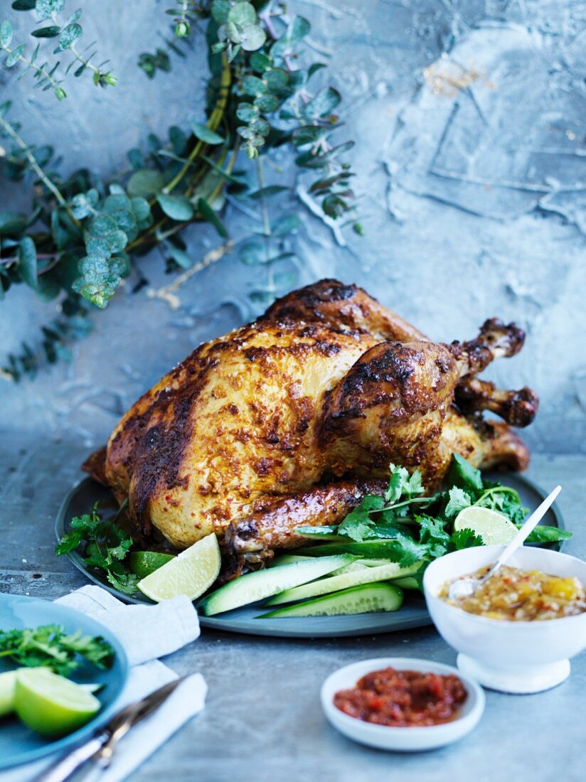 Indian-Spiced Marinated Turkey with Two Chutneys