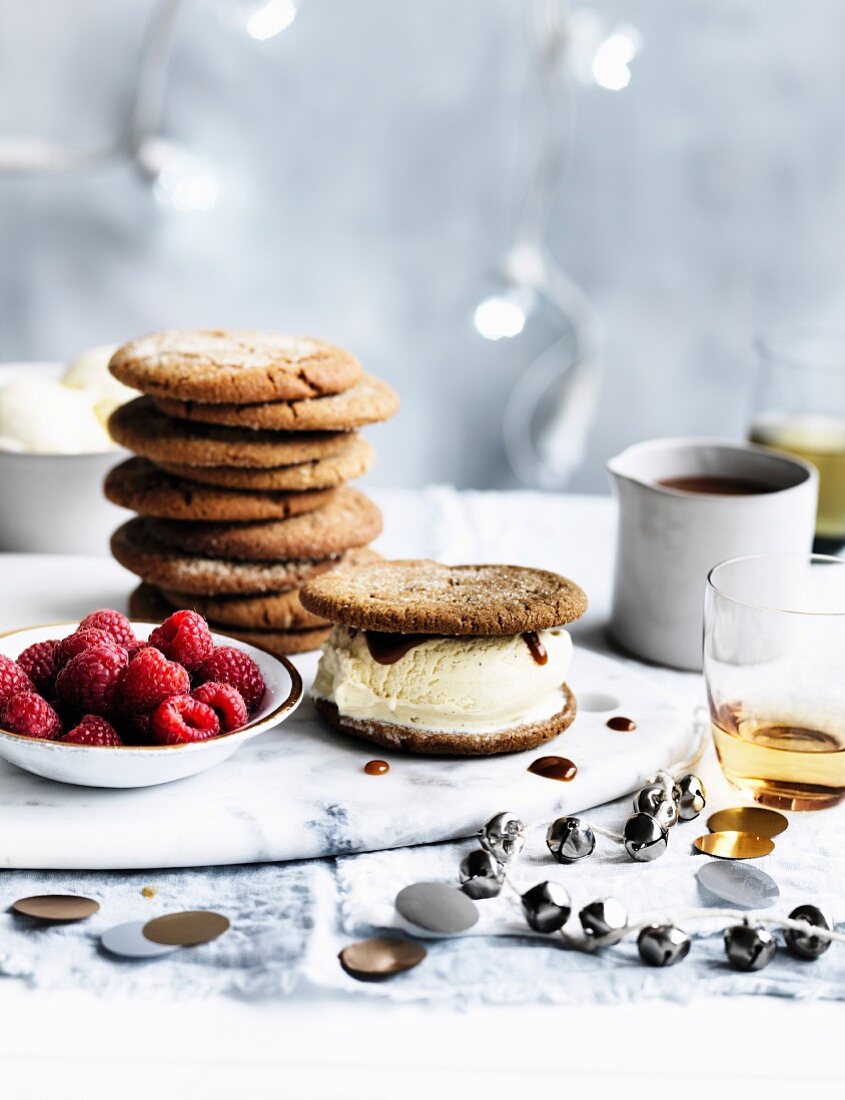 Ginger Biscuit Ice-Cream sandwiches with whisky caramel