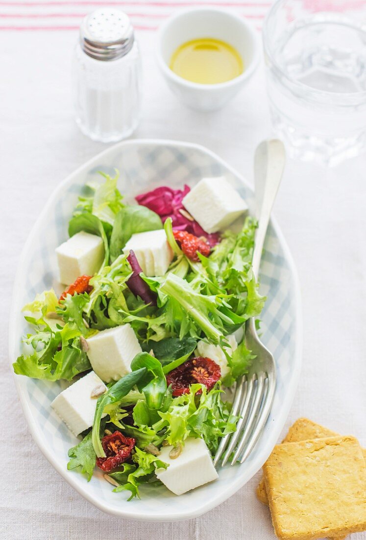 Salad with fresh cheese