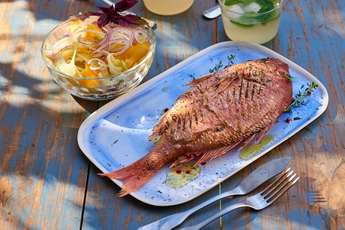 Grilled dorade with a fennel and orange salad