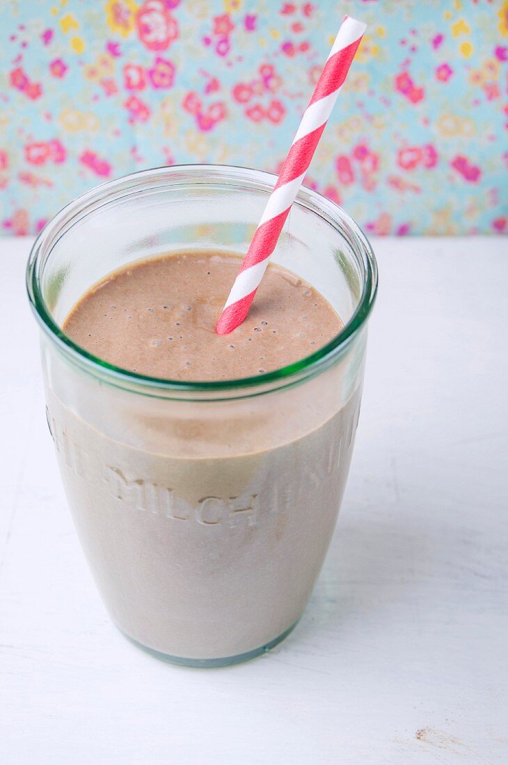 Chocolate Tofu Smoothie with Floral backround