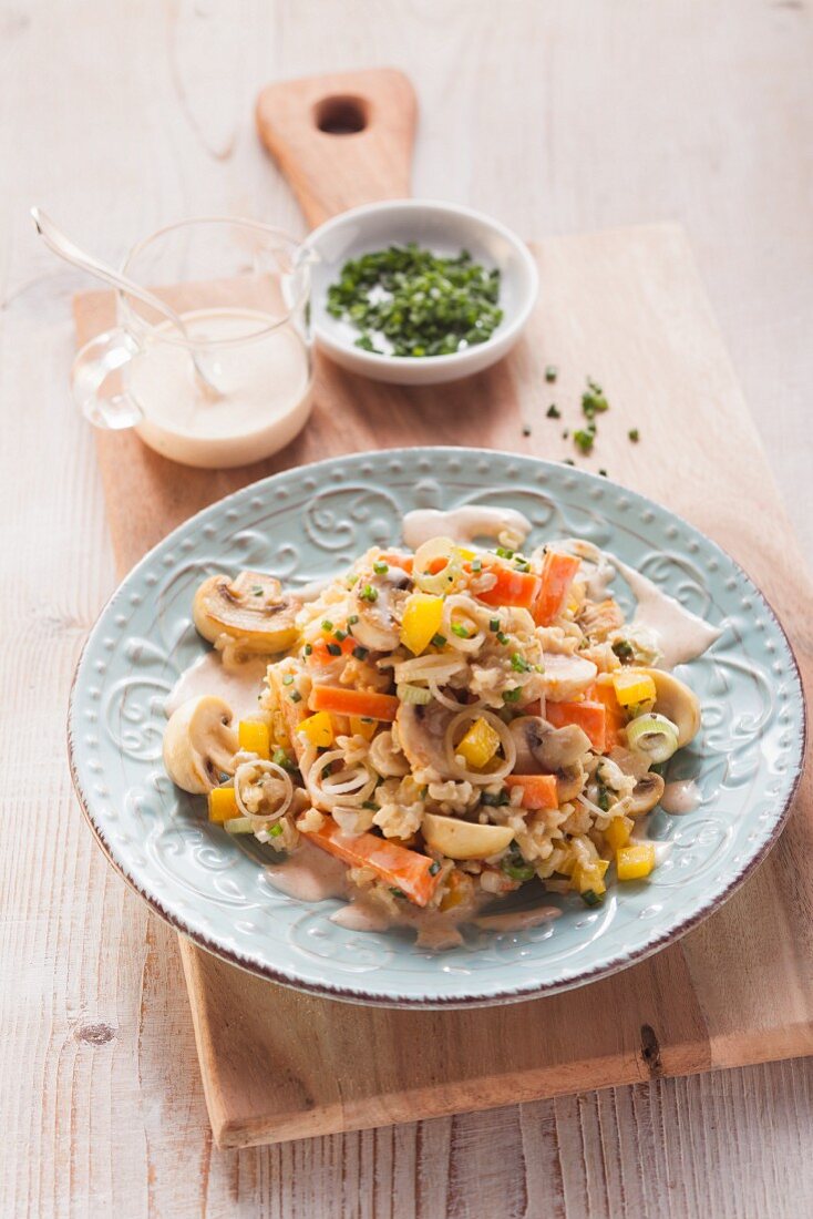 Reis-Champignon-Salat mit Joghurtdressing