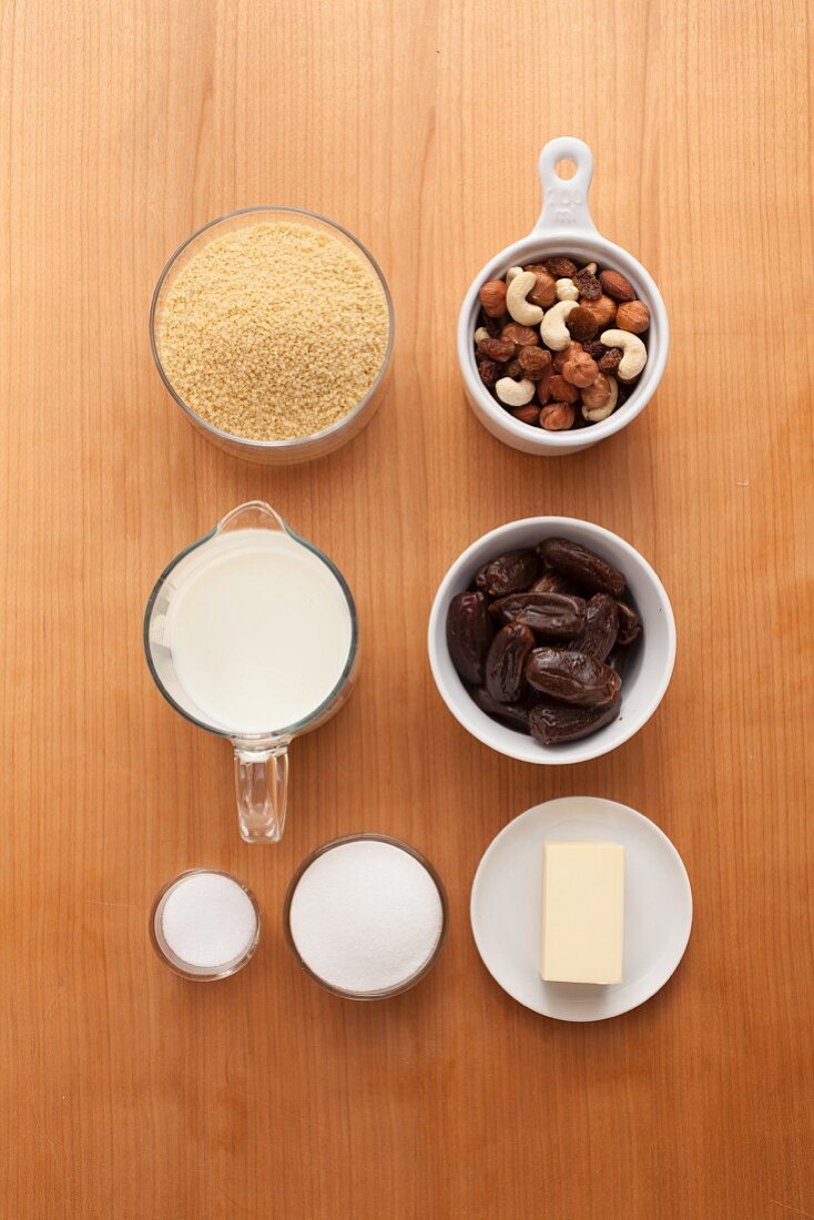 Ingredients for couscous with dates and nuts