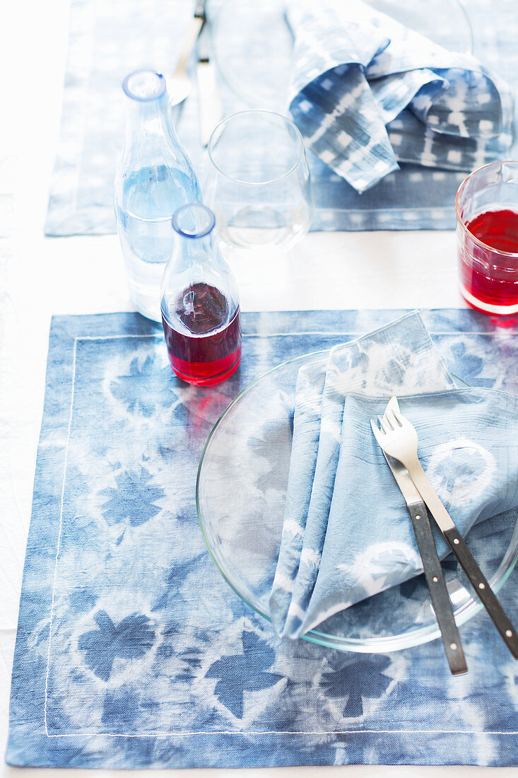 Place mats hand-dyed using Shibori technique