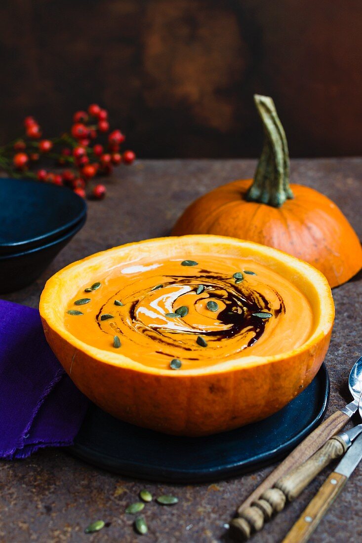 Pumpkin soup with pumpkin seeds and pumpkin oil