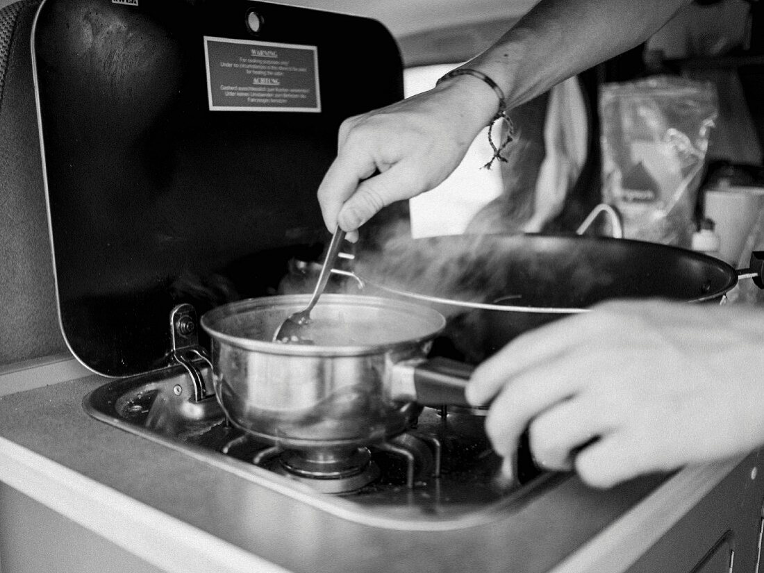 Cooking in a campervan