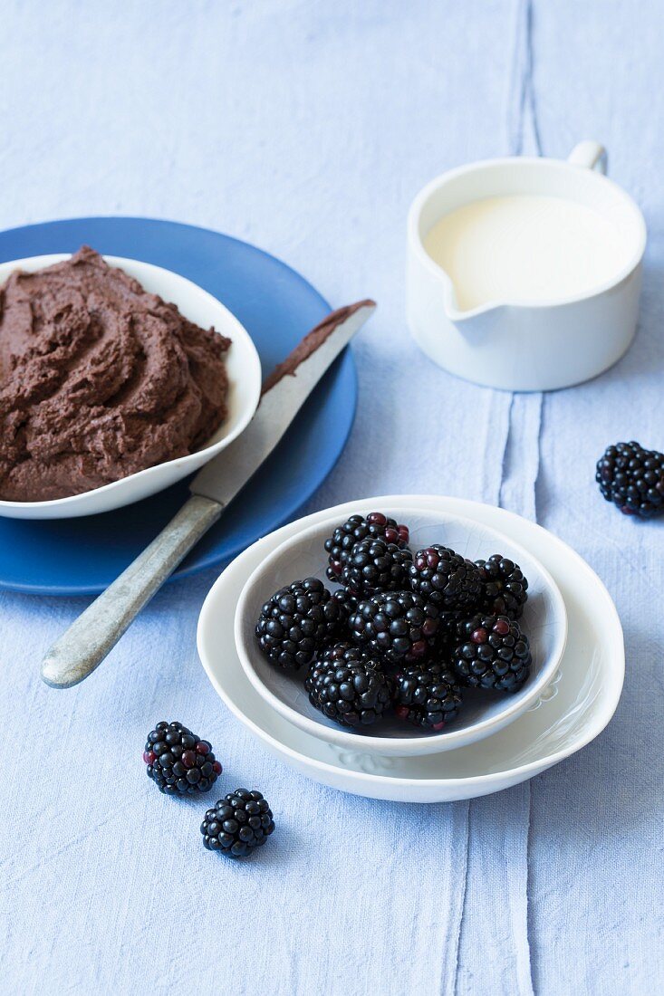 Ingredients for chocolate and blackberry cake (low carb)