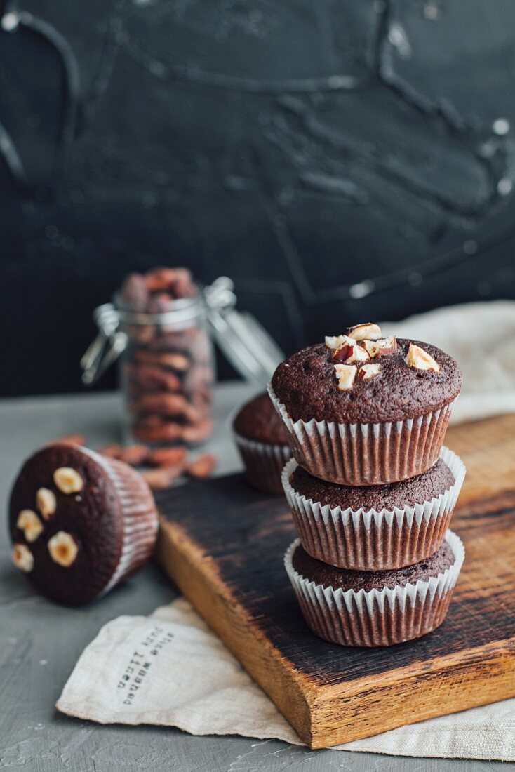 Chocolate muffins with nuts
