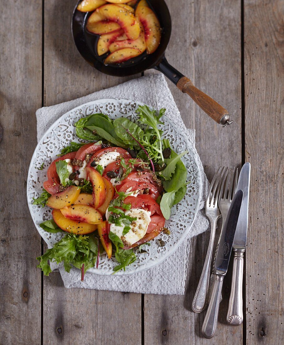 Summer salad with tomato, mozzarella and nectarine