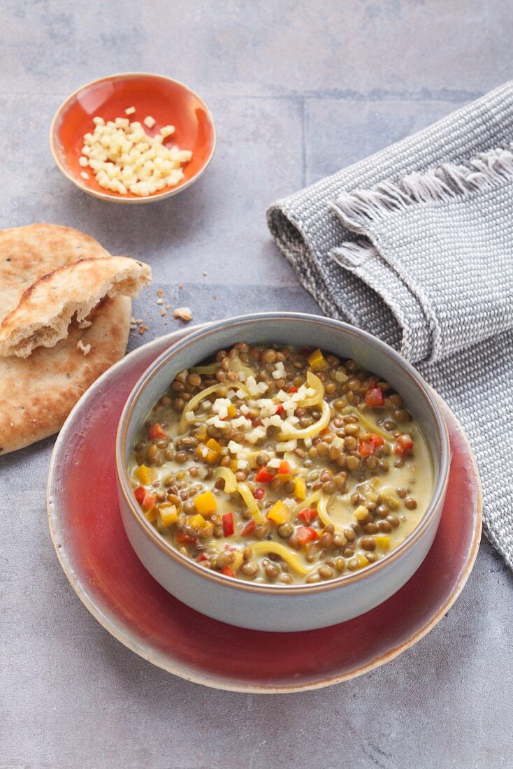 Vegan lentil and yellow pepper curry