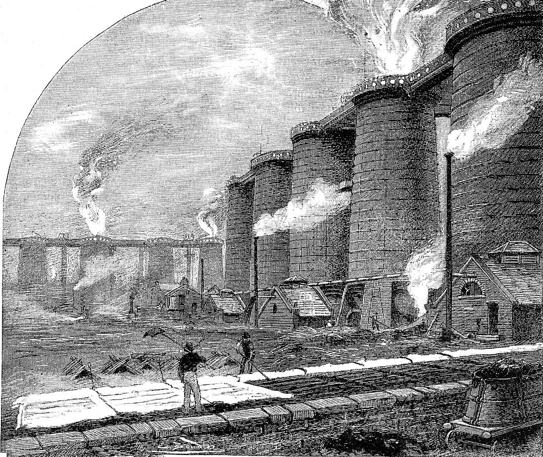 19th Century blast furnaces, illustration