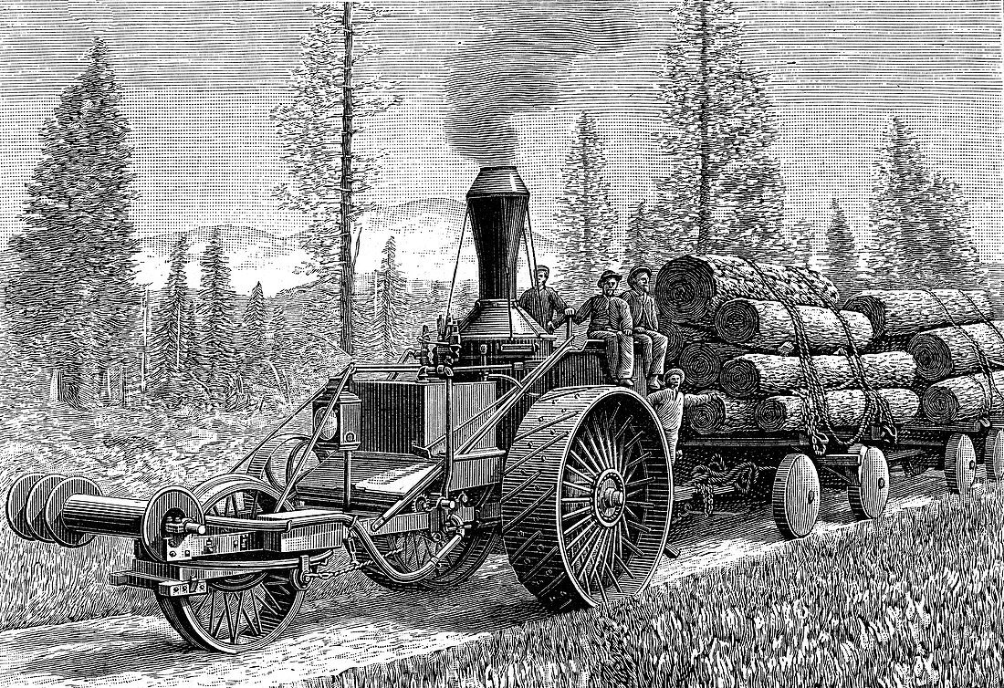 19th Century steam tractor, USA, illustration