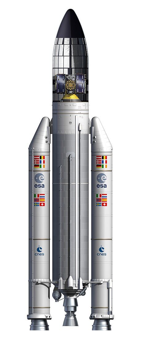 Ariane 5 ES rocket and Galileo satellites, illustration