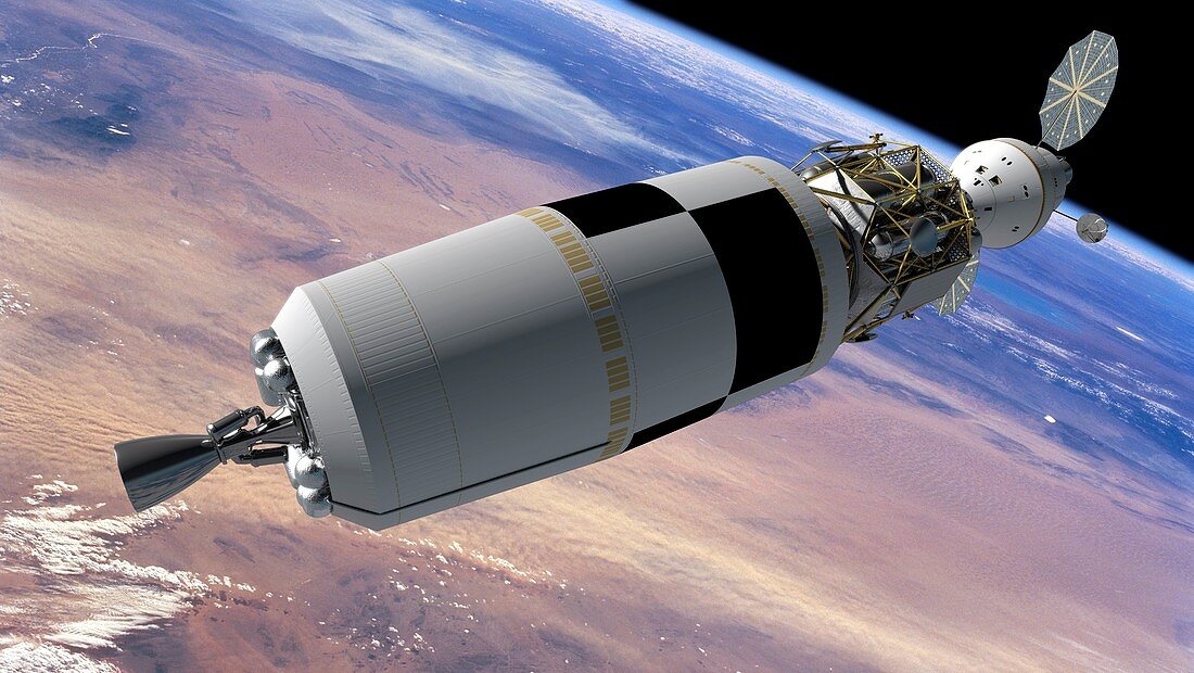 Altair and Orion spacecraft in Earth orbit, illustration