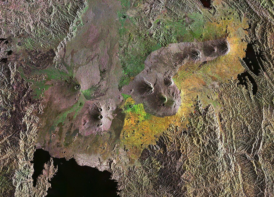 Virunga Mountains, East Africa, satellite image