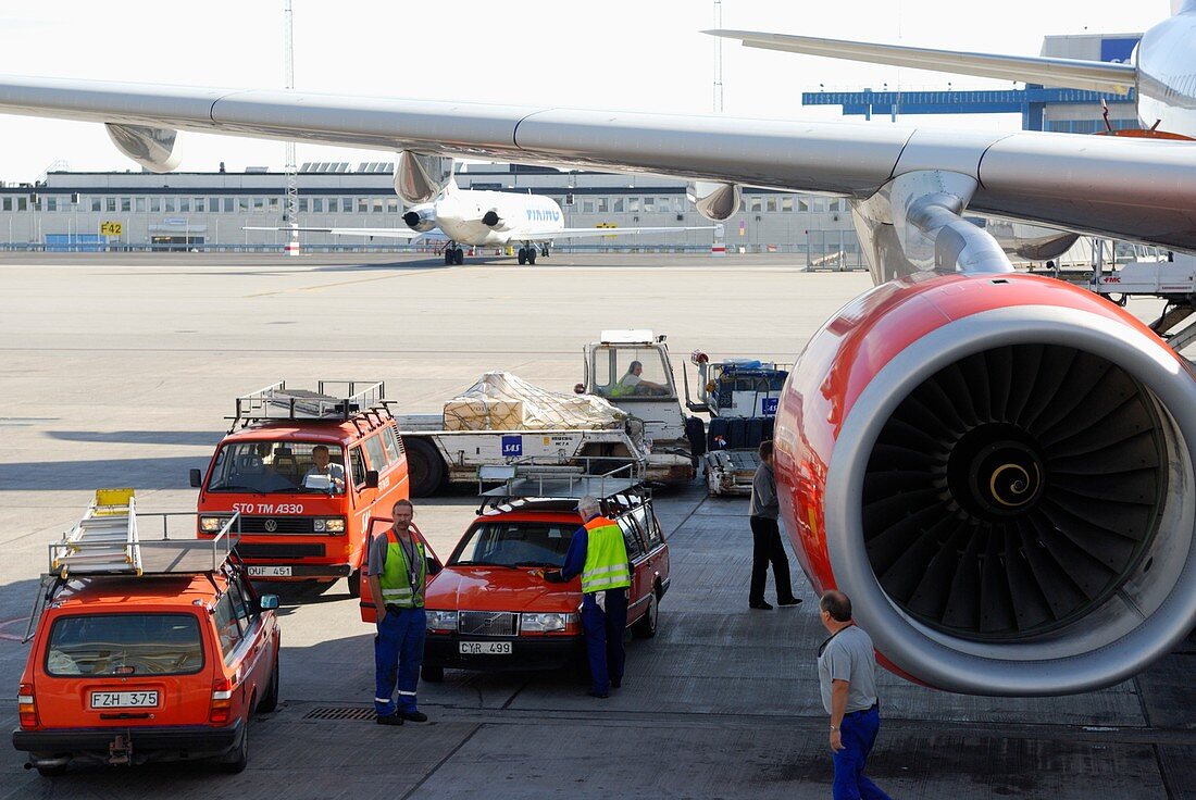 Stationary commercial aeroplane on ground