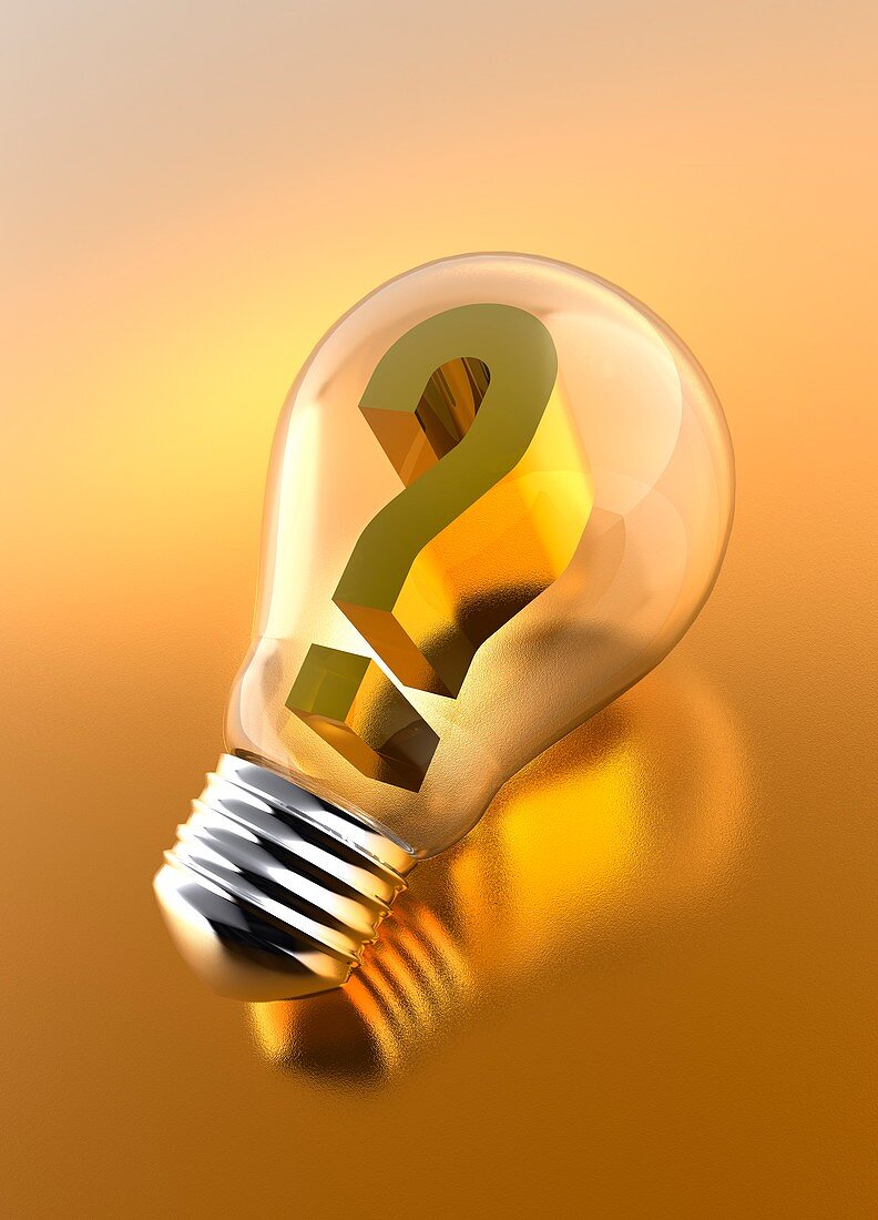 Question mark inside light bulb