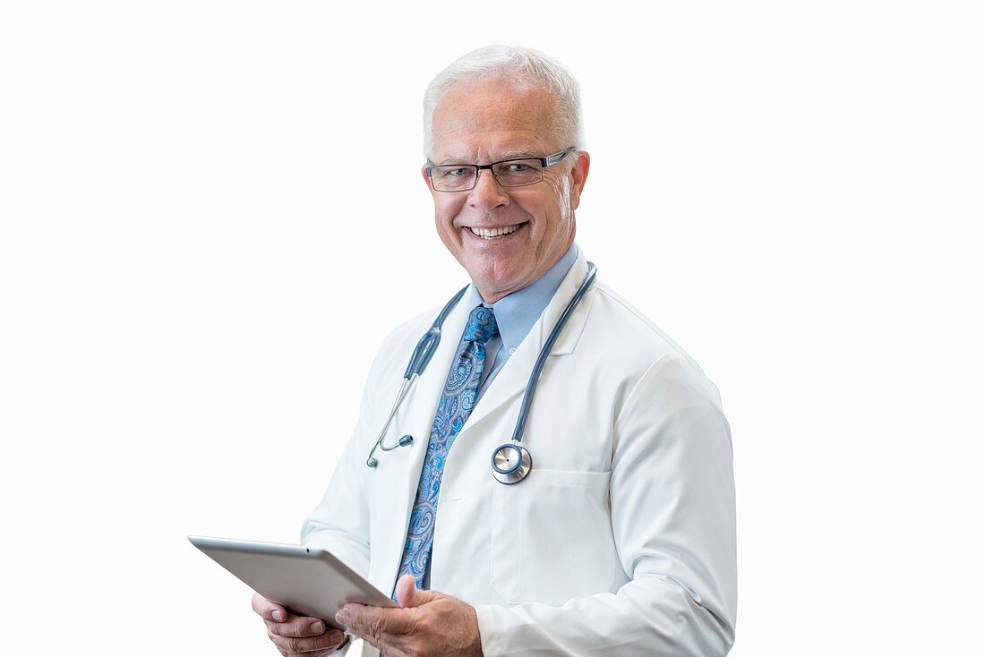 Senior male doctor with digital tablet