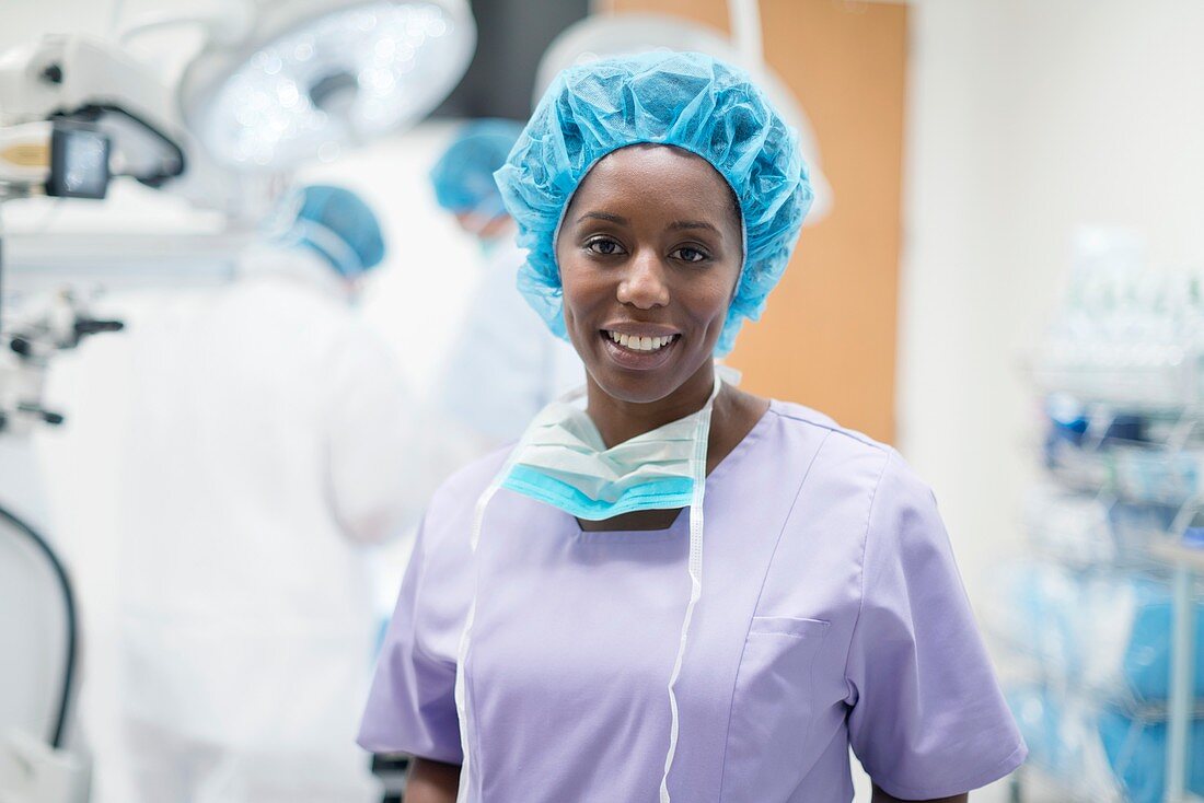 Female surgeon looking towards camera