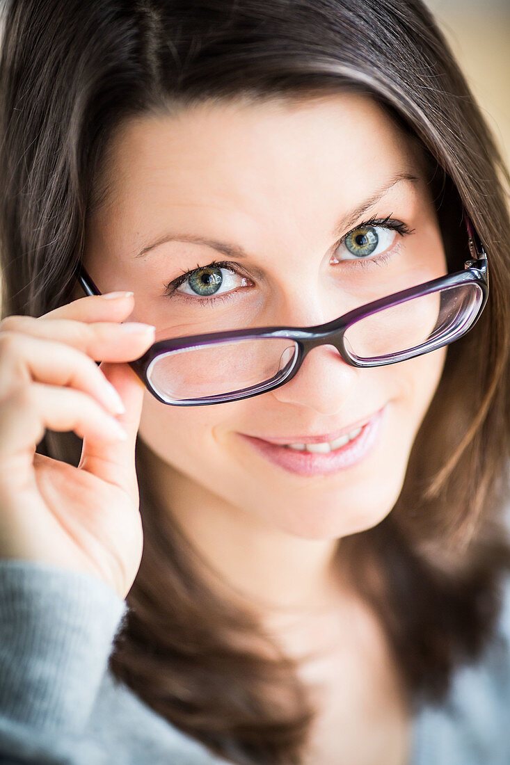 Woman wearing prescription glasses