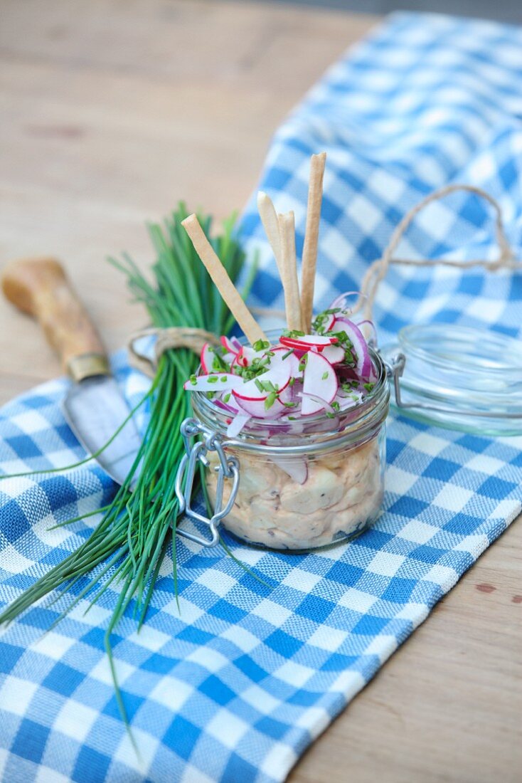 Obatzda (Bavarian cheese spread) with radishes and chives