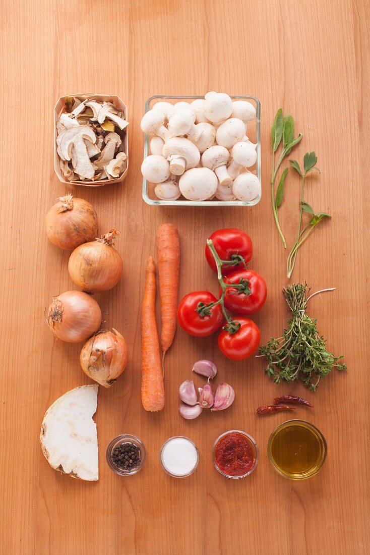 Ingredients for vegan mushroom consommé