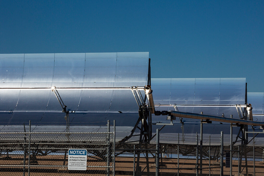 Parabolic troughs at a solar power station, USA