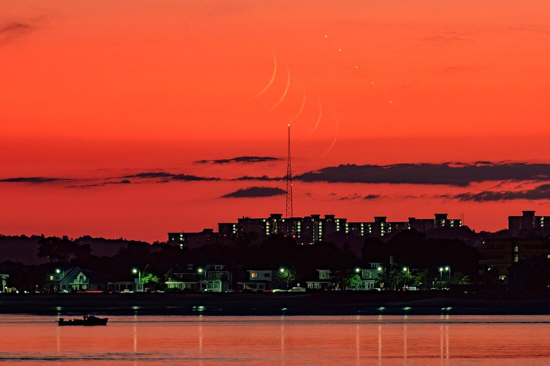 New Moon and Jupiter over Boston, USA